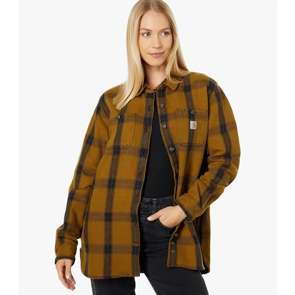 Carhartt Womens Loose Fit Brown/Black Twill Plaid Shirt, Med - Picture 1 of 9